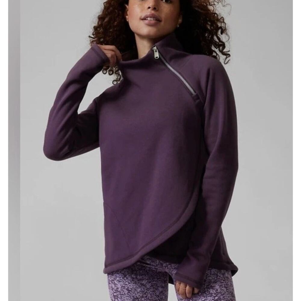 Athleta Cozy Karma Fleece Lined Asymmetric Pullover Funnel Neck Sweatshirt Small